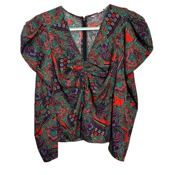 Veronica Beard Simmons Puff Sleeve Silk Blend Top - Picture 2 of 14